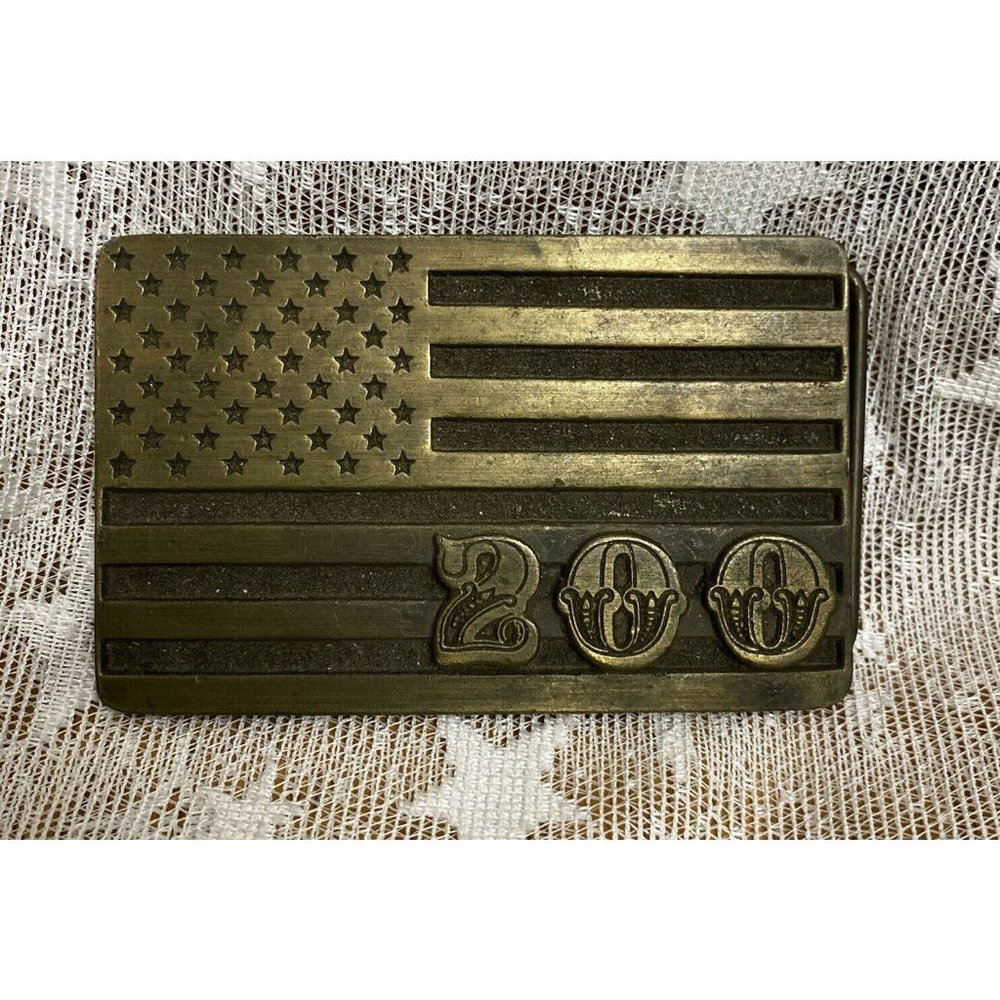 Vintage 1975 American Flag 200 Bicentennial Patriotic Brass Belt Buckle‎ 70’s